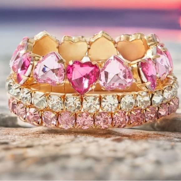 Love Rhinestone Bracelets Set of 3 - Picture 3 of 4